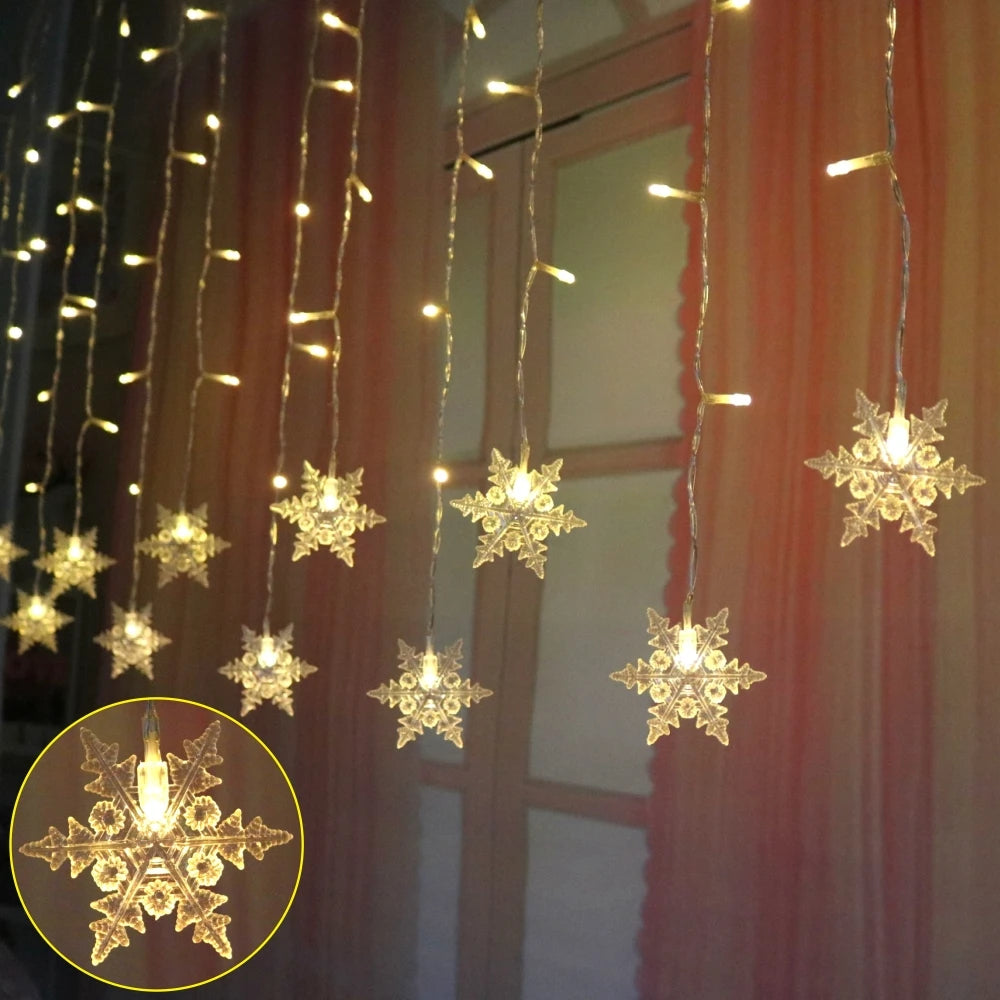 Christmas Decor Snowflake Window Curtain Garlands Led Icicle Fairy Lights  Outdoor Garland for Home Party Garden New Year Decor