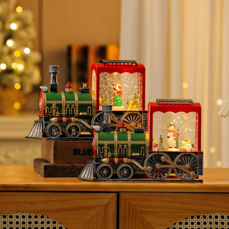 Christmas Train Ornament – Crystal Ball Lighting Train Box, Christmas Eve Home Table Decoration & 2024 New Year Gift for Kids