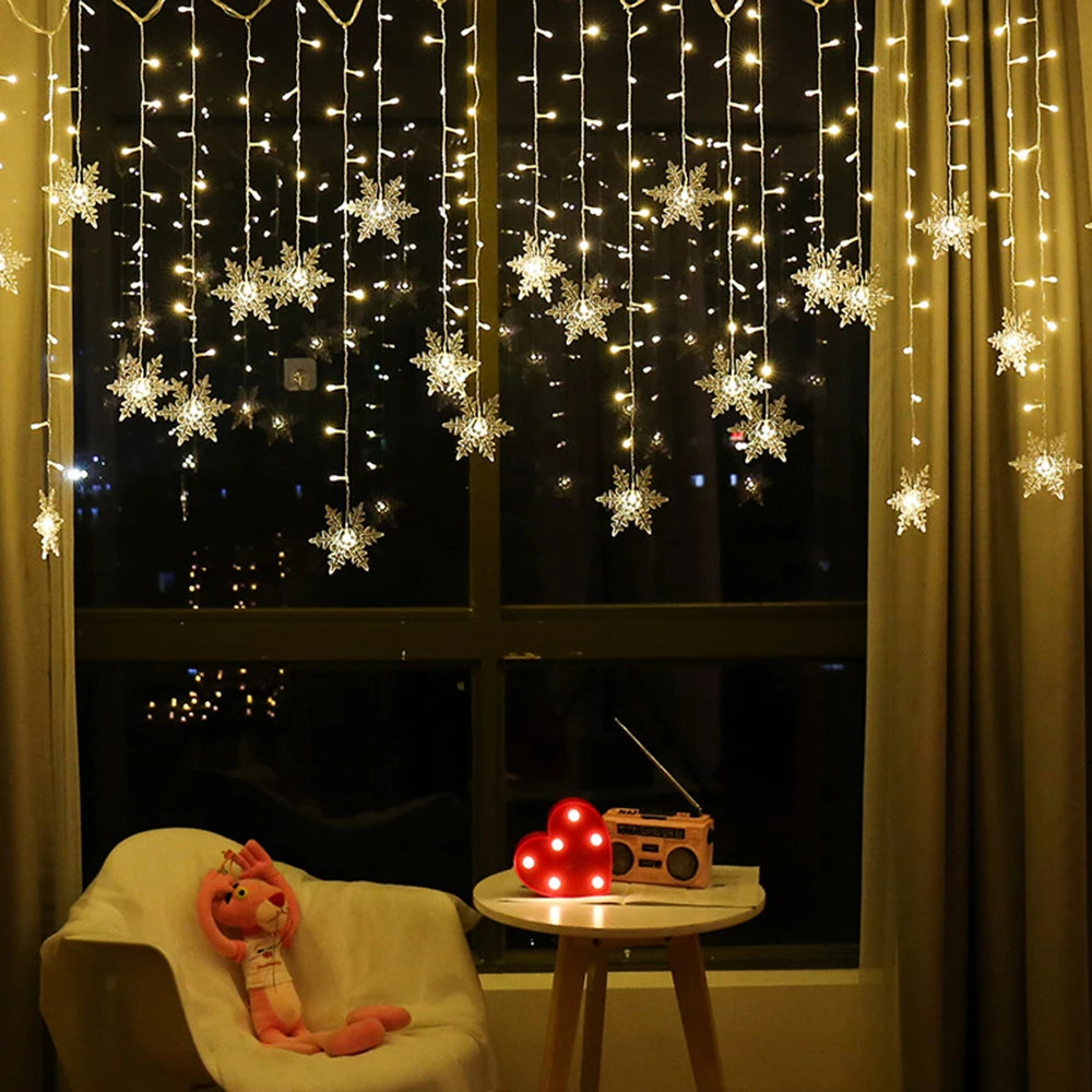 Christmas Decor Snowflake Window Curtain Garlands Led Icicle Fairy Lights  Outdoor Garland for Home Party Garden New Year Decor