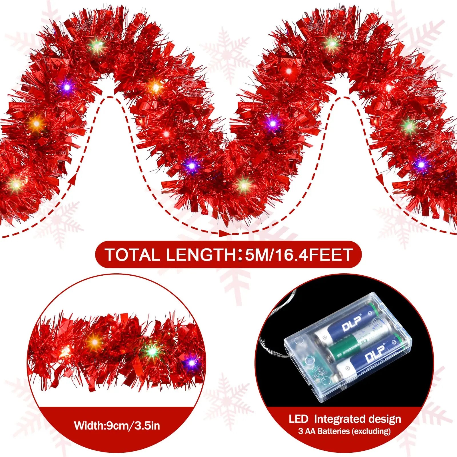Christmas Tinsel Garland – 5M Indoor & Outdoor Décor