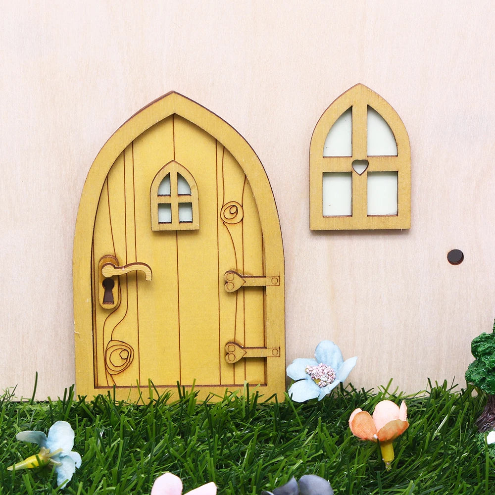 Mini Wooden Garden Fairy Gnome Luminous Night Elf Retro Door Chrismas Decor Miniature Figurines House Scene Model Decoration
