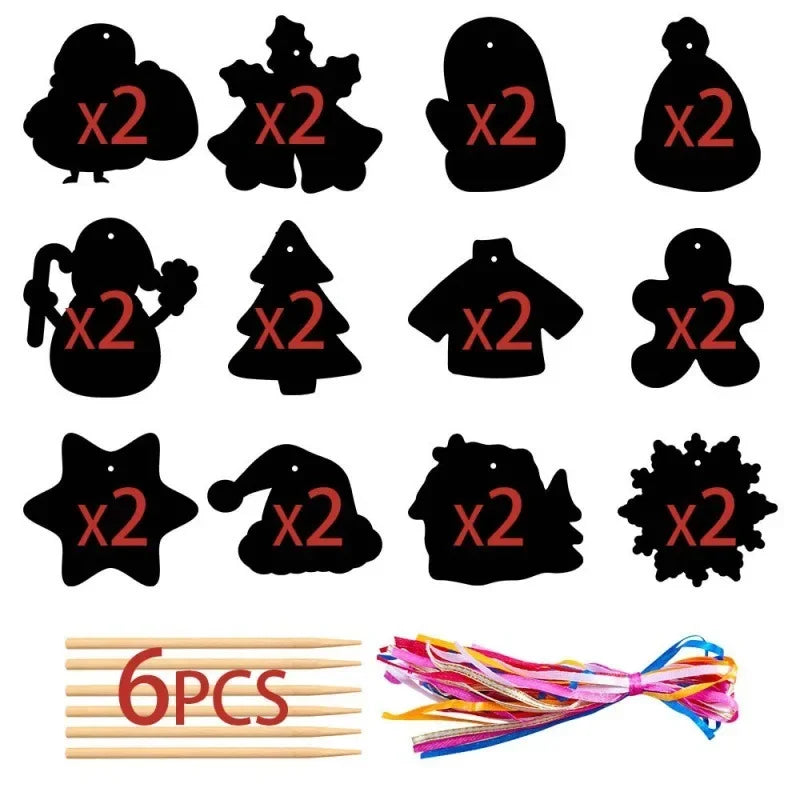 Christmas DIY Scratch Painting Ornaments – Santa Claus & Snowflake Hanging Decorations for Xmas Tree