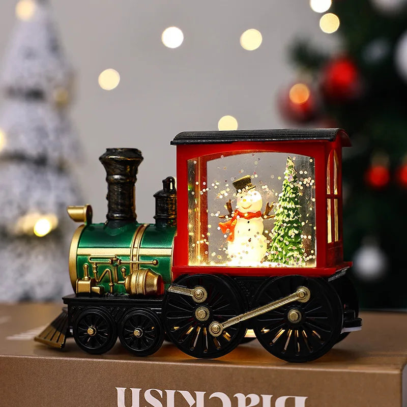 Christmas Train Ornament – Crystal Ball Lighting Train Box, Christmas Eve Home Table Decoration & 2024 New Year Gift for Kids