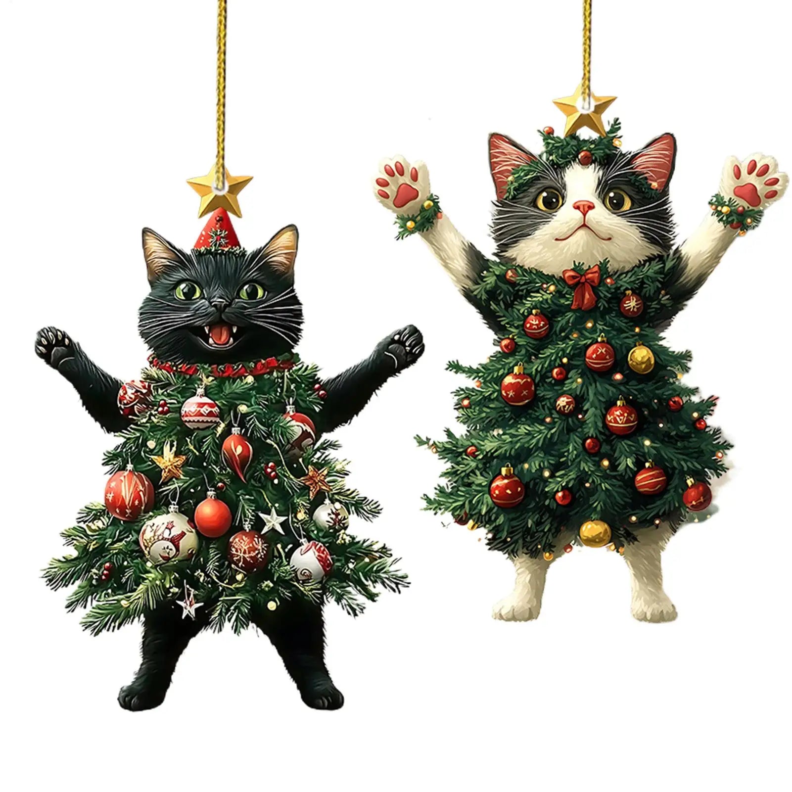 Cat Silhouette Christmas Ornaments – 2D Acrylic Tree Decorations for Holiday Décor & Gifts