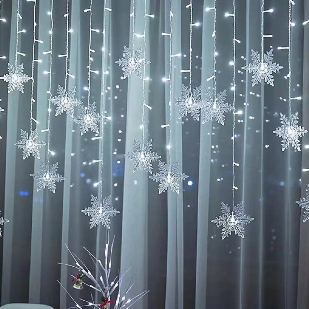 Christmas Decor Snowflake Window Curtain Garlands Led Icicle Fairy Lights  Outdoor Garland for Home Party Garden New Year Decor