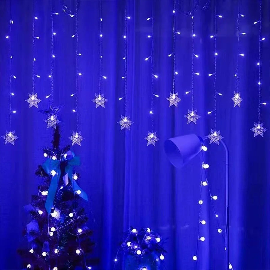 Christmas Decor Snowflake Window Curtain Garlands Led Icicle Fairy Lights  Outdoor Garland for Home Party Garden New Year Decor