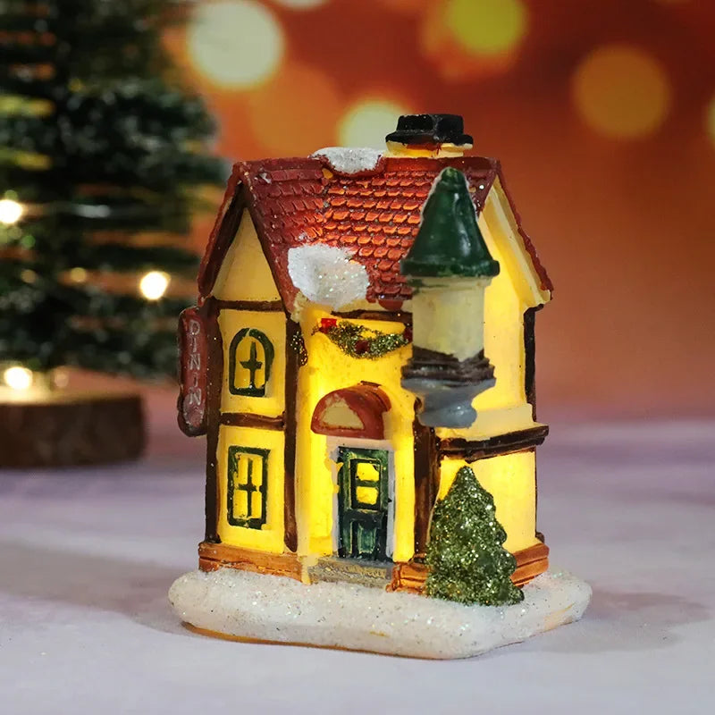 Mini LED Christmas House Ornament – Resin Holiday Village Décor for Kids & Family Christmas Décor