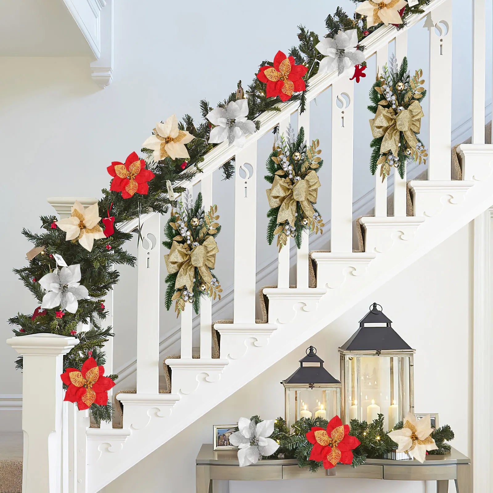 Christmas Staircase Decoration Wreath – DIY Indoor/Outdoor Garland with LED Lights for Holiday Parties