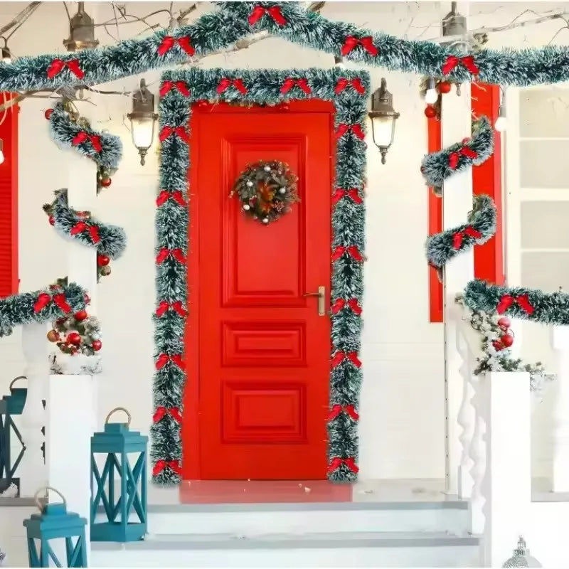 10M Green Christmas Garland with Red Ornaments – Holiday Décor for Tree, Home & Parties