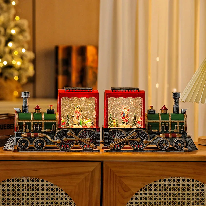 Christmas Train Ornament – Crystal Ball Lighting Train Box, Christmas Eve Home Table Decoration & 2024 New Year Gift for Kids