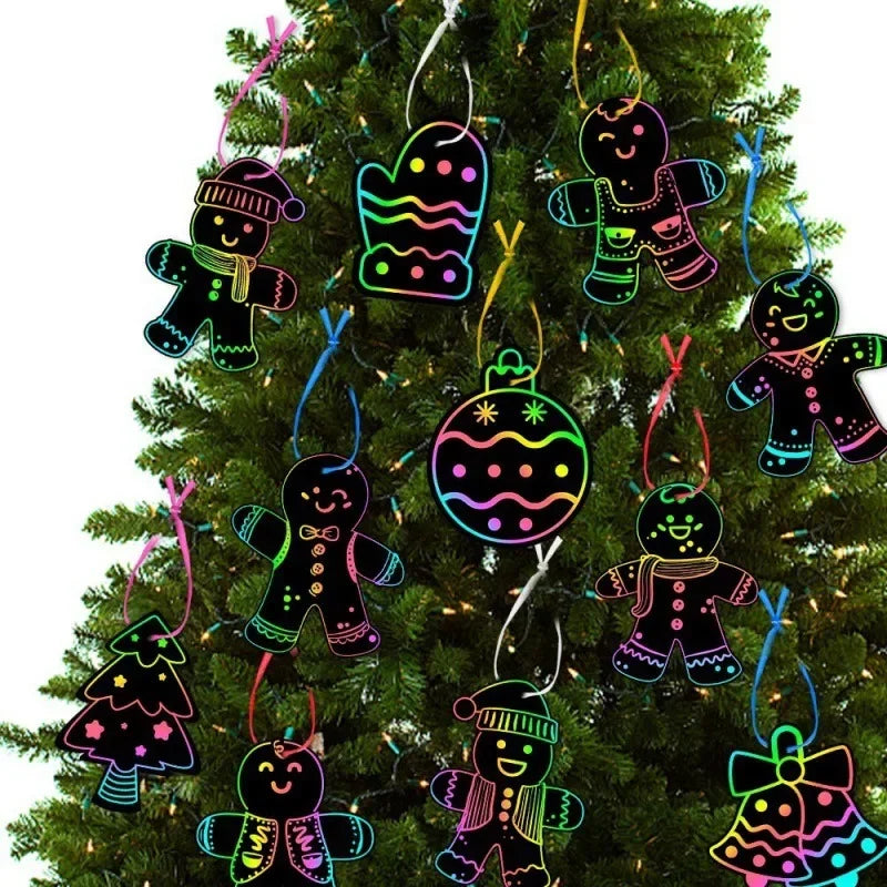 Christmas DIY Scratch Painting Ornaments – Santa Claus & Snowflake Hanging Decorations for Xmas Tree