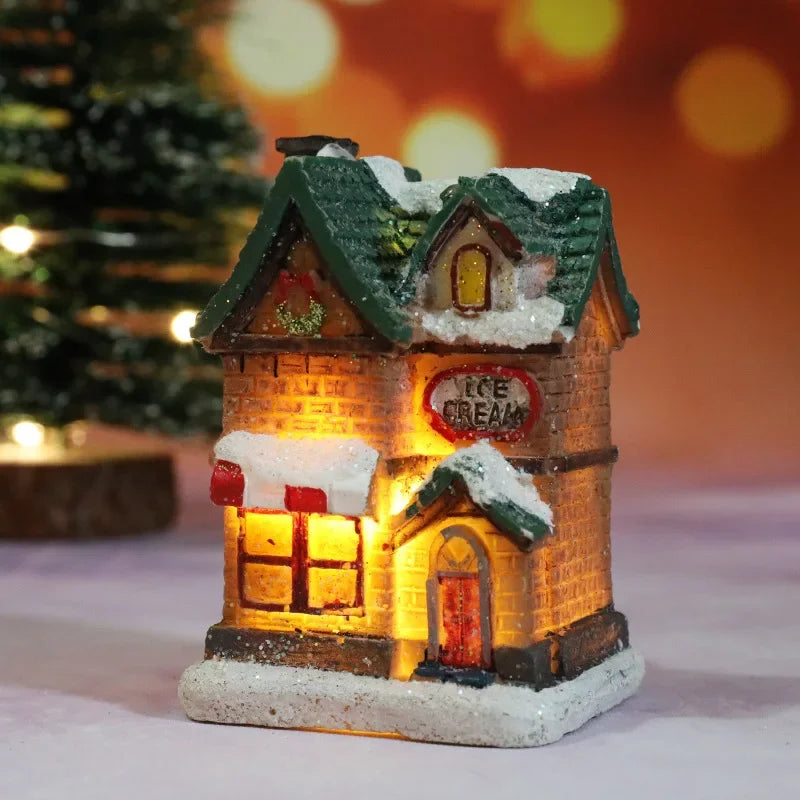 Mini LED Christmas House Ornament – Resin Holiday Village Décor for Kids & Family Christmas Décor