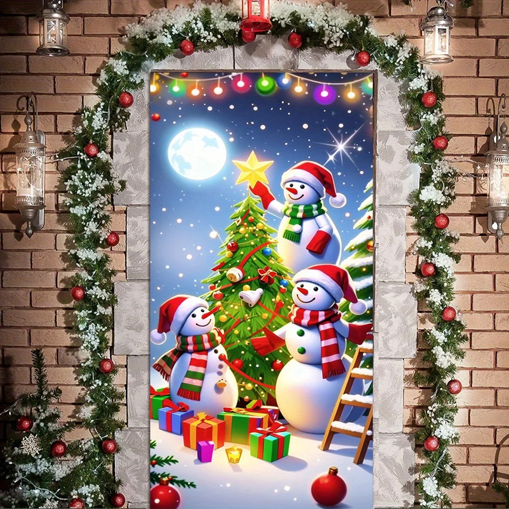 Christmas Door Decoration – Snowman Christmas Tree Frame, Washable Holiday Décor for Entrances & Outdoor Parties