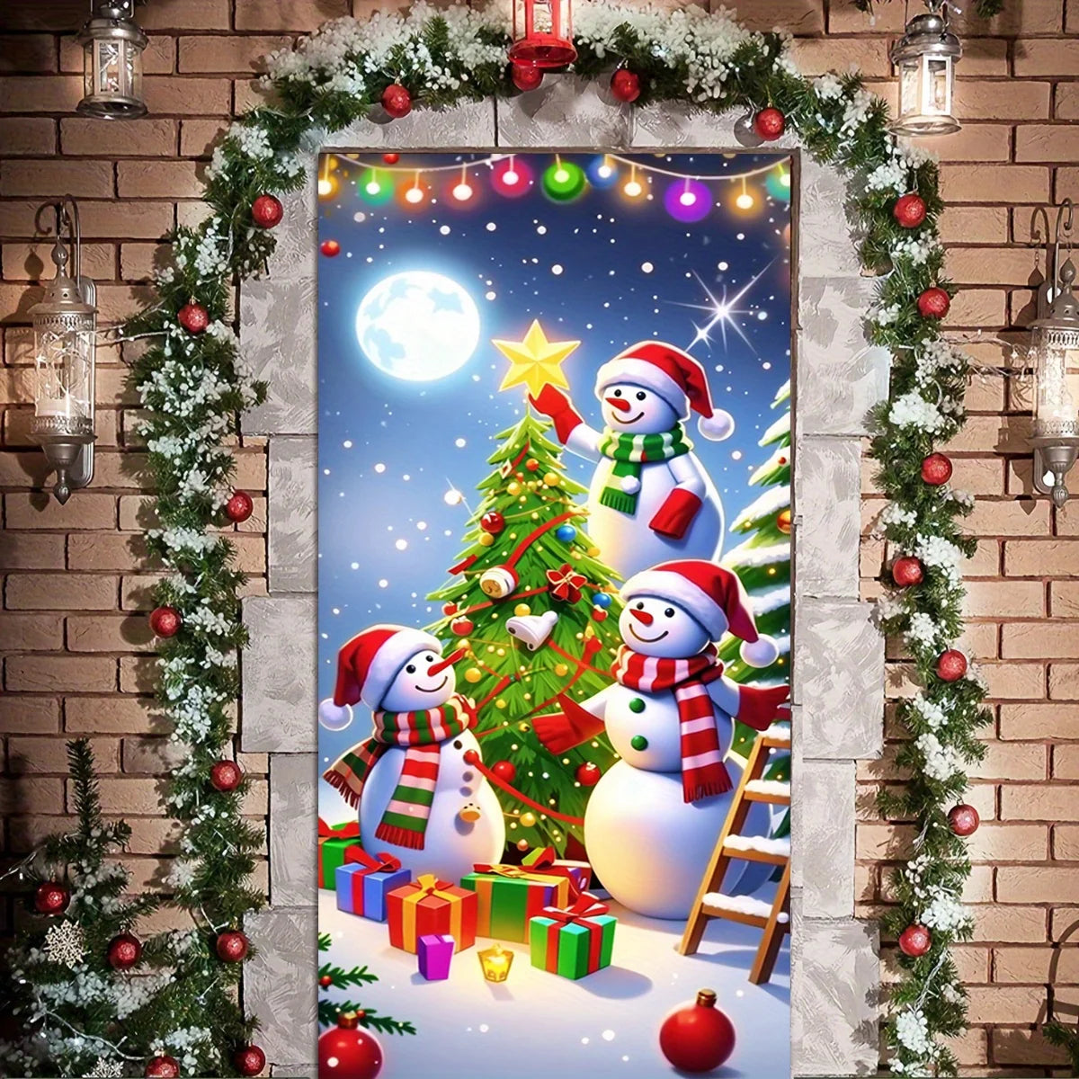 Christmas Door Decoration – Snowman Christmas Tree Frame, Washable Holiday Décor for Entrances & Outdoor Parties