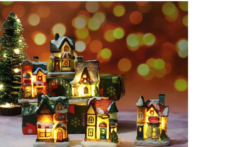 Mini LED Christmas House Ornament – Resin Holiday Village Décor for Kids & Family Christmas Décor