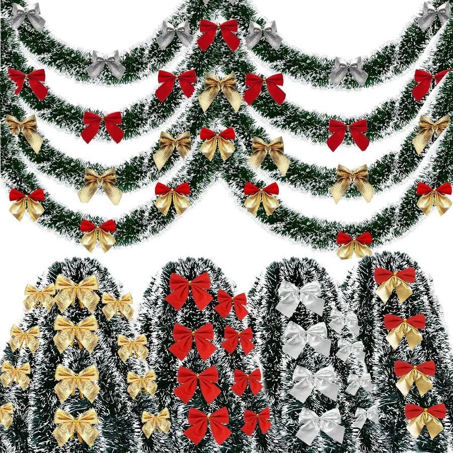 10M Green Christmas Garland with Red Ornaments – Holiday Décor for Tree, Home & Parties