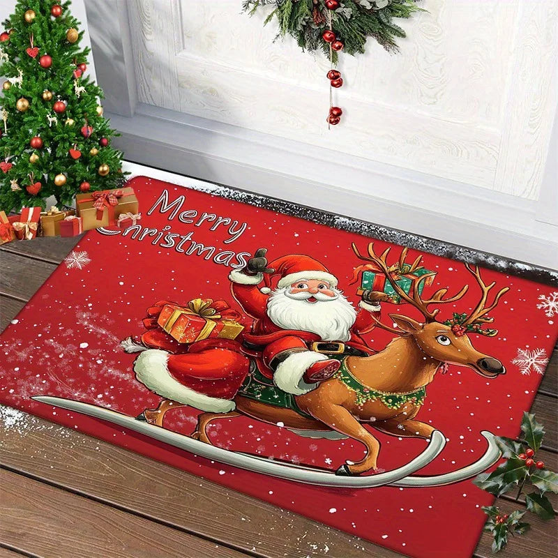 Christmas Door Mat – Red Santa Claus & Gingerbread Man Carpet for Indoor & Outdoor, Merry Christmas 2025 & New Year 2026 Home Décor