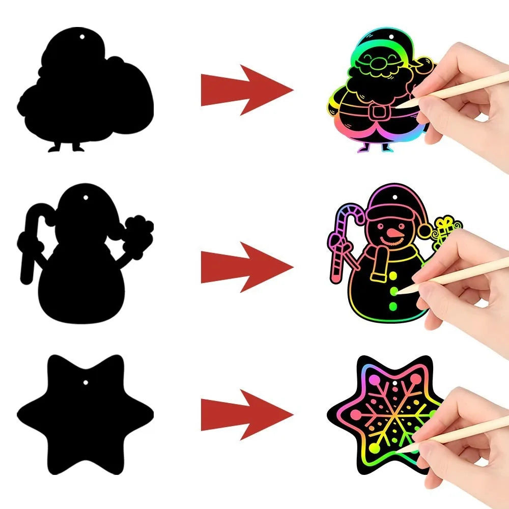 Christmas DIY Scratch Painting Ornaments – Santa Claus & Snowflake Hanging Decorations for Xmas Tree