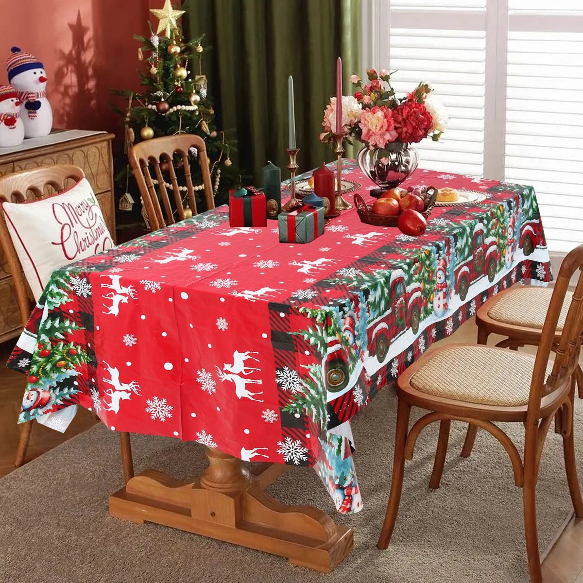 Christmas Snowflake Plastic Tablecloth – Merry Christmas 2025, Navidad & Natal Holiday Table Décor for Xmas & New Year 2026