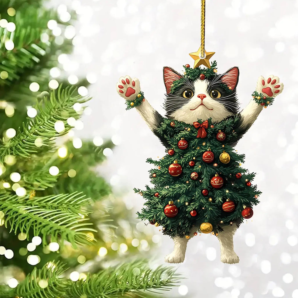 Cat Silhouette Christmas Ornaments – 2D Acrylic Tree Decorations for Holiday Décor & Gifts