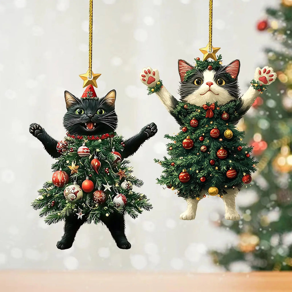 Cat Silhouette Christmas Ornaments – 2D Acrylic Tree Decorations for Holiday Décor & Gifts