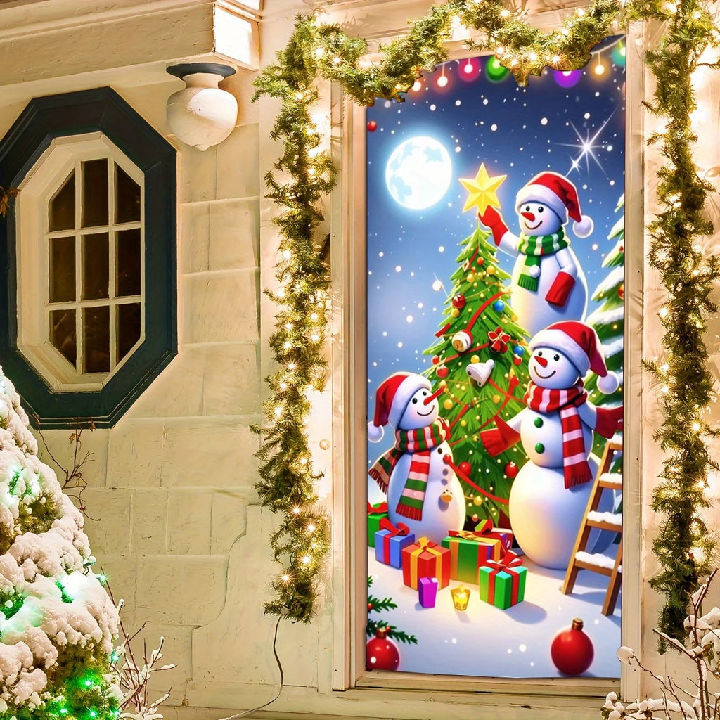 Christmas Door Decoration – Snowman Christmas Tree Frame, Washable Holiday Décor for Entrances & Outdoor Parties