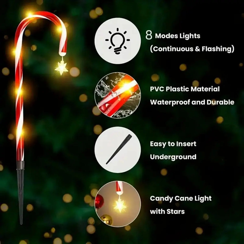 8PCS Solar-Powered Garden Cane Lights – 8-Function Waterproof Decorative Christmas Candy Lights for Outdoor Yard & Holiday Décor