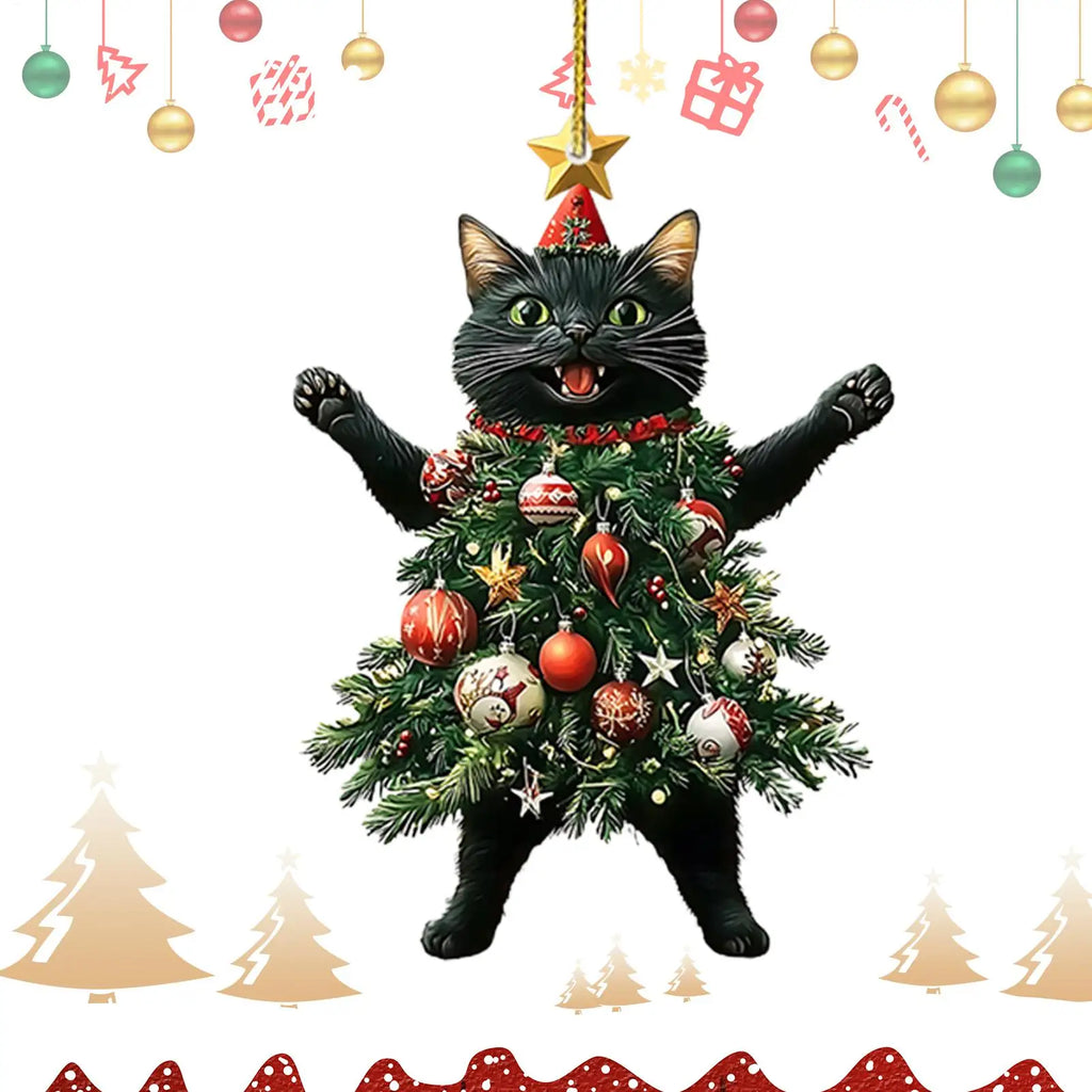 Cat Silhouette Christmas Ornaments – 2D Acrylic Tree Decorations for Holiday Décor & Gifts