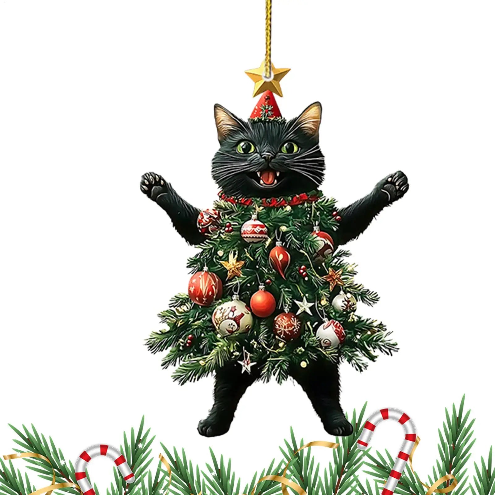 Cat Silhouette Christmas Ornaments – 2D Acrylic Tree Decorations for Holiday Décor & Gifts