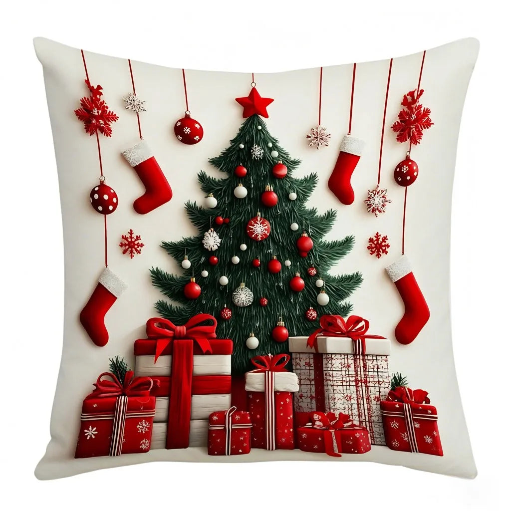 45x45cm Linen Plush Cartoon Snowman Pillowcase – Santa Claus Xmas Throw Pillow Cover, Merry Christmas 2025 & Happy New Year 2026 Décor