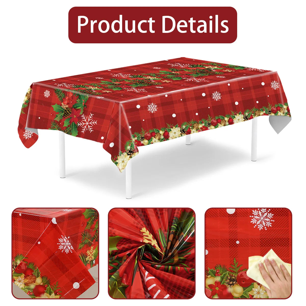 Christmas Snowflake Plastic Tablecloth – Merry Christmas 2025, Navidad & Natal Holiday Table Décor for Xmas & New Year 2026