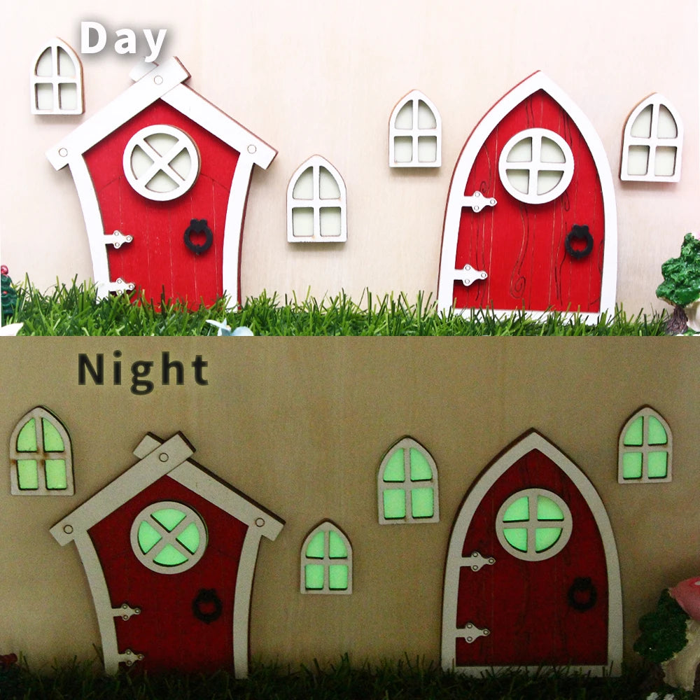 Mini Wooden Garden Fairy Gnome Luminous Night Elf Retro Door Chrismas Decor Miniature Figurines House Scene Model Decoration