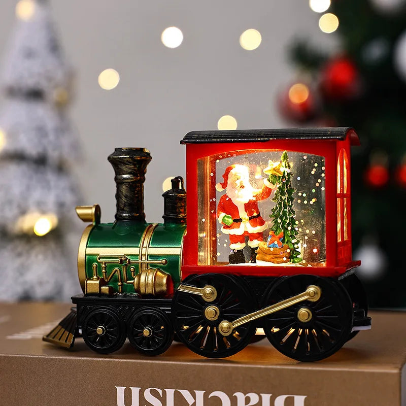 Christmas Train Ornament – Crystal Ball Lighting Train Box, Christmas Eve Home Table Decoration & 2024 New Year Gift for Kids