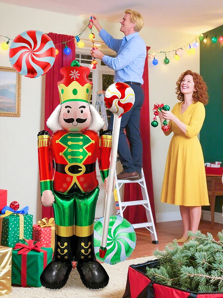 3PCS Large Standing Candy & Walnut Guard Balloons – Christmas Theme Party Decoration, Birthday & New Year’s Eve Event Décor