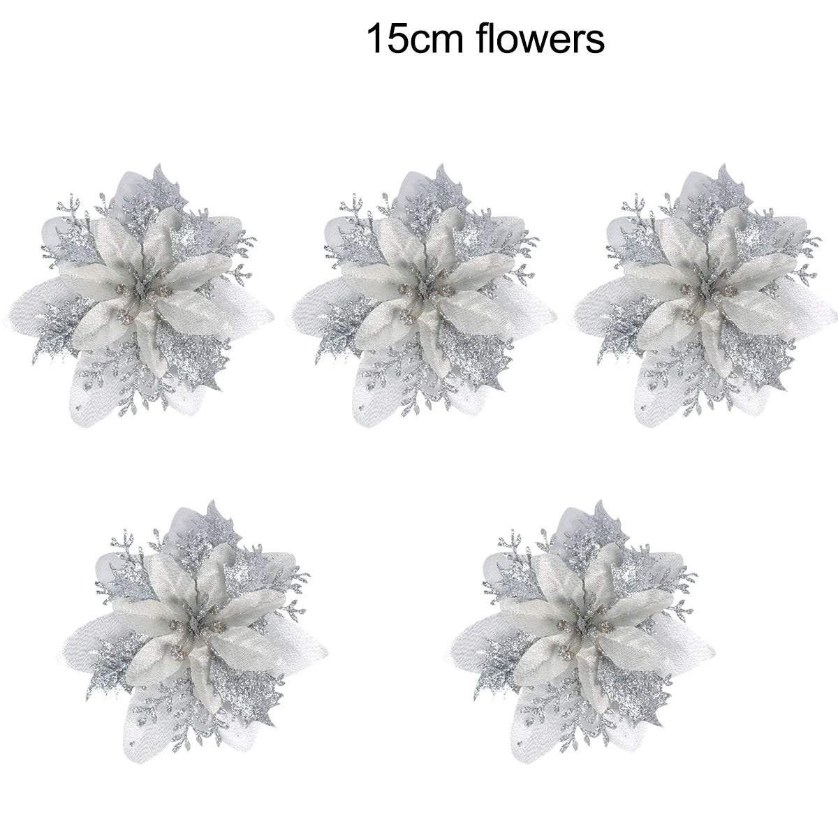 5-20PCS Sparkling Poinsettia Artificial Flowers – Red, Gold & Silver Christmas Tree Ornaments for Xmas & New Year Party Décor