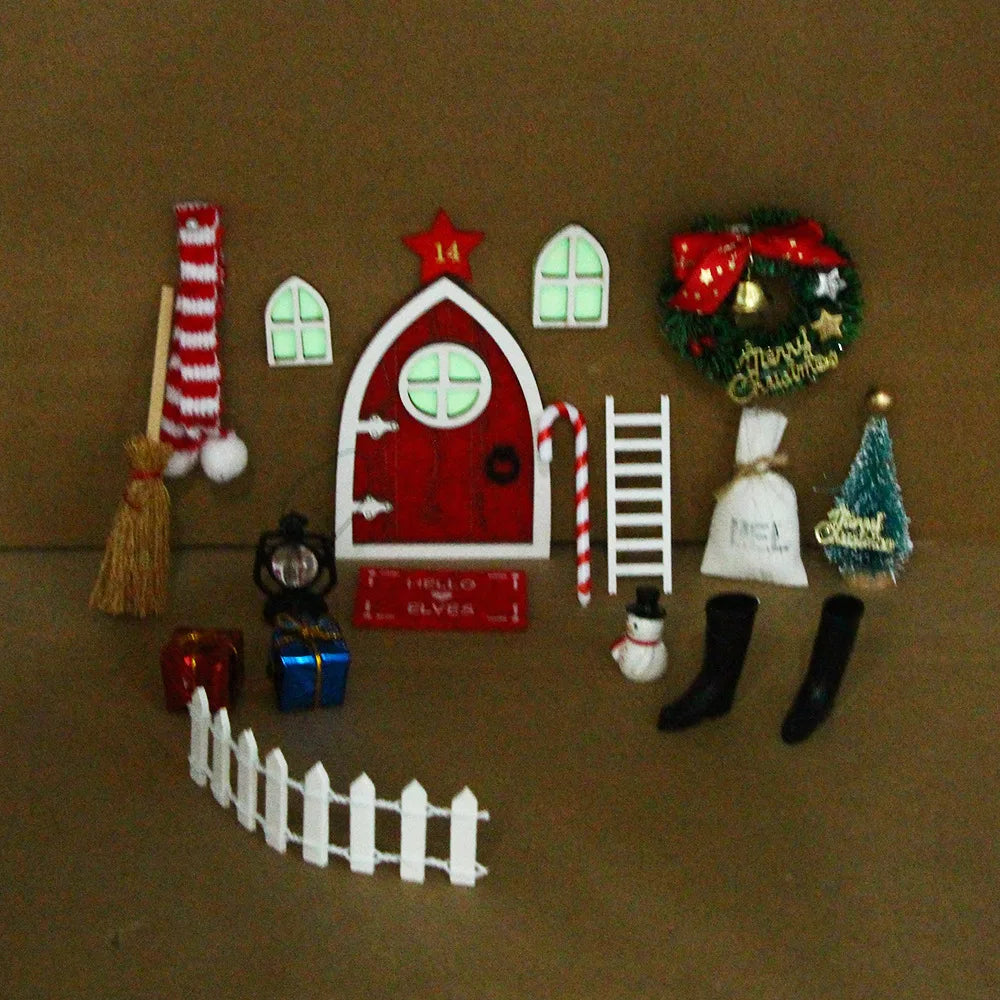 Mini Wooden Garden Fairy Gnome Luminous Night Elf Retro Door Chrismas Decor Miniature Figurines House Scene Model Decoration