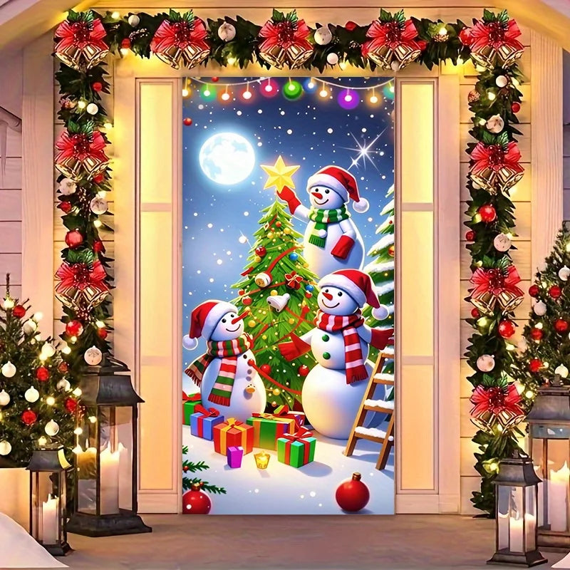 Christmas Door Decoration – Snowman Christmas Tree Frame, Washable Holiday Décor for Entrances & Outdoor Parties