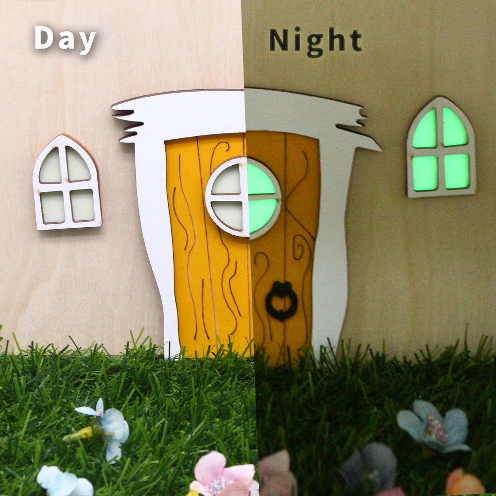 Mini Wooden Garden Fairy Gnome Luminous Night Elf Retro Door Chrismas Decor Miniature Figurines House Scene Model Decoration