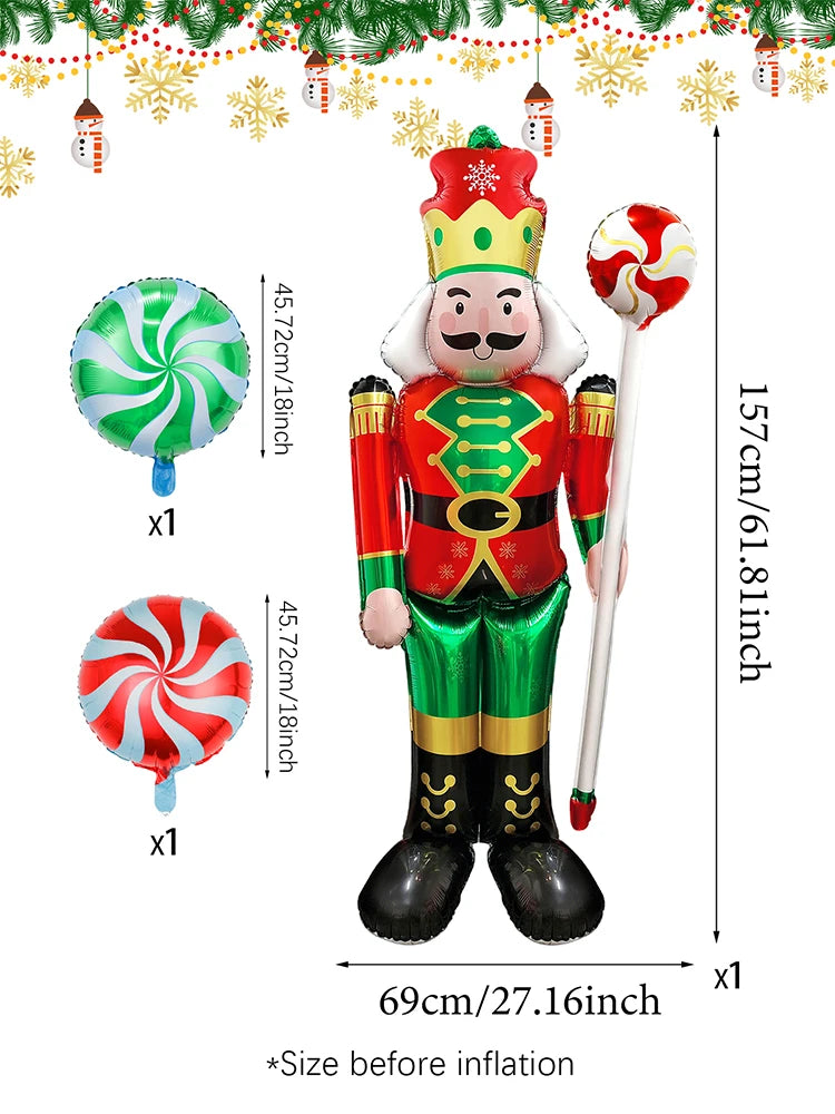 3PCS Large Standing Candy & Walnut Guard Balloons – Christmas Theme Party Decoration, Birthday & New Year’s Eve Event Décor