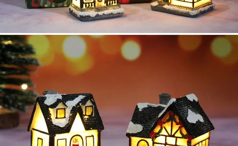 Mini LED Christmas House Ornament – Resin Holiday Village Décor for Kids & Family Christmas Décor