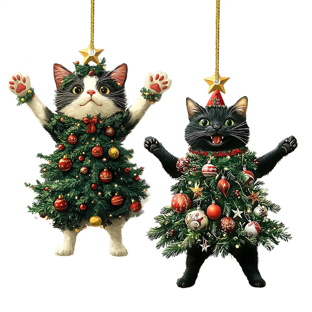 Cat Silhouette Christmas Ornaments – 2D Acrylic Tree Decorations for Holiday Décor & Gifts
