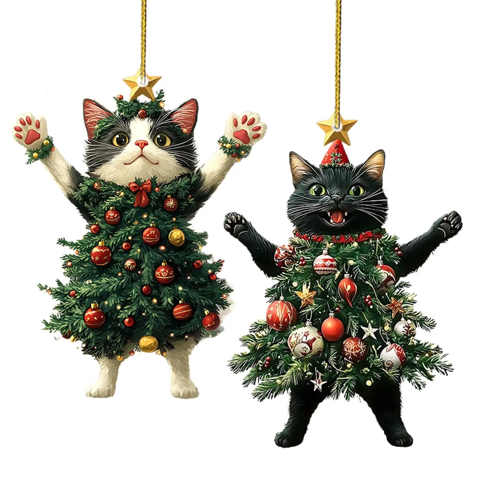 Cat Silhouette Christmas Ornaments – 2D Acrylic Tree Decorations for Holiday Décor & Gifts