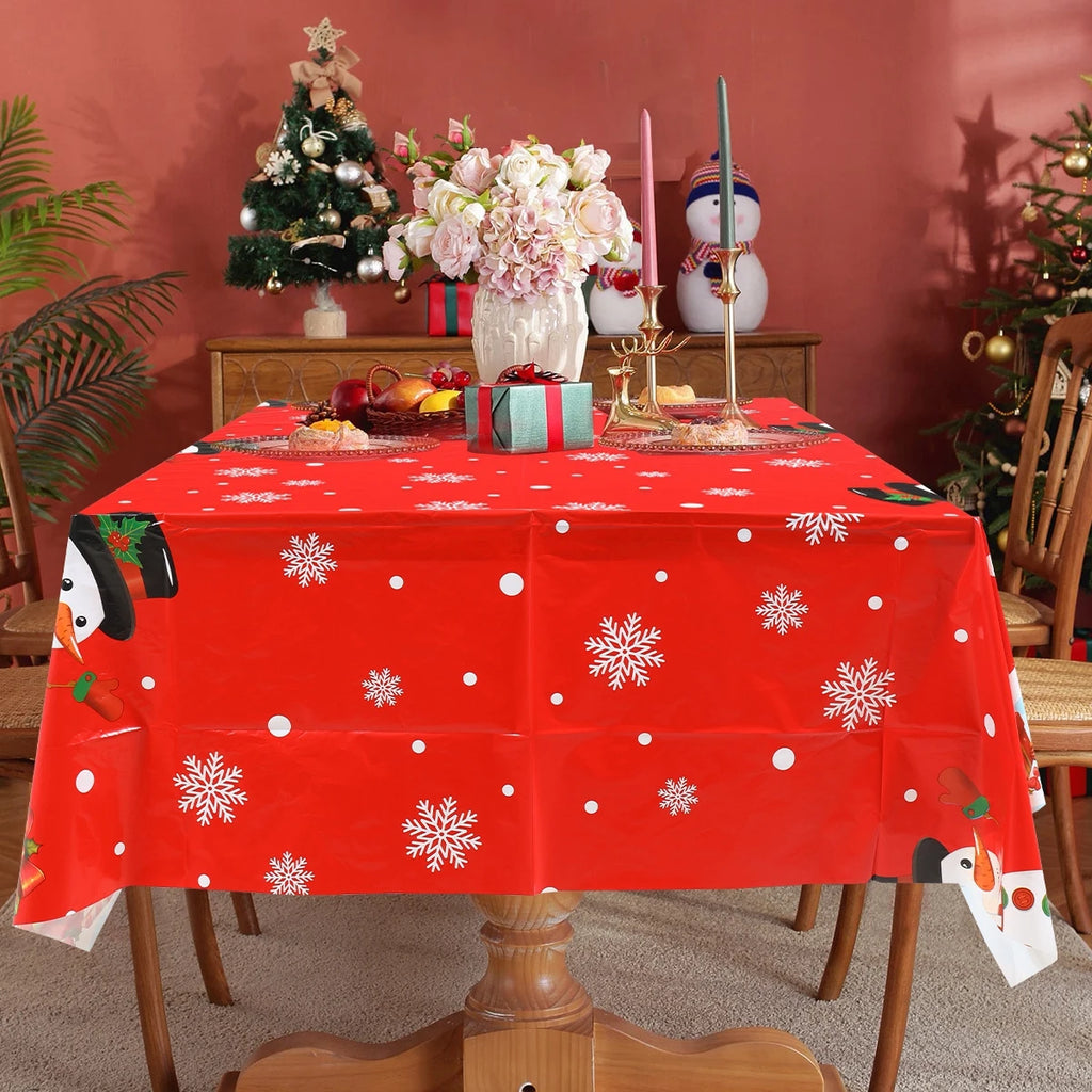 Christmas Snowflake Plastic Tablecloth – Merry Christmas 2025, Navidad & Natal Holiday Table Décor for Xmas & New Year 2026