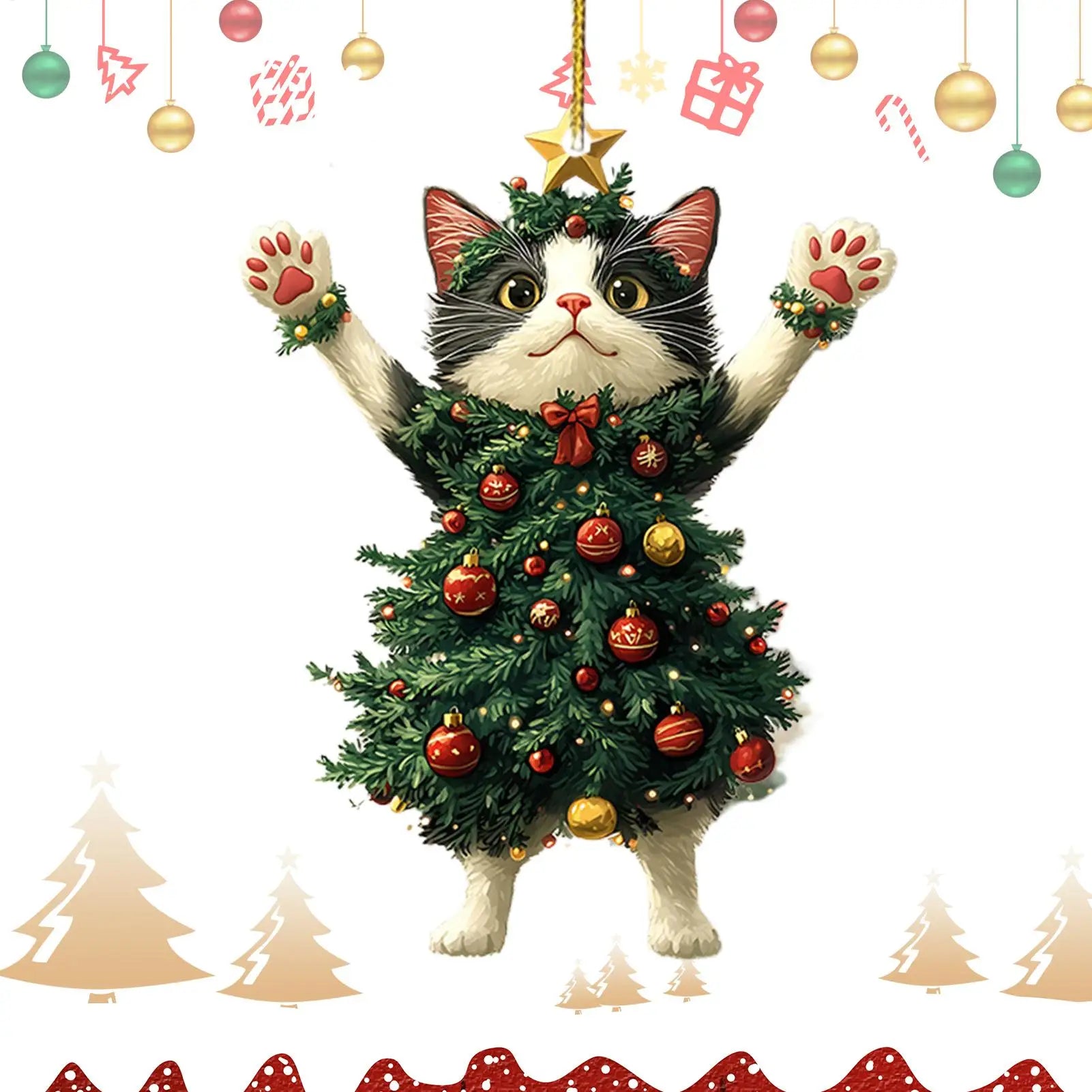 Cat Silhouette Christmas Ornaments – 2D Acrylic Tree Decorations for Holiday Décor & Gifts