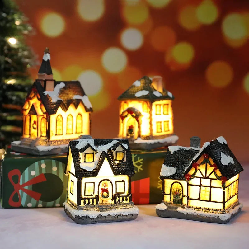 Mini LED Christmas House Ornament – Resin Holiday Village Décor for Kids & Family Christmas Décor