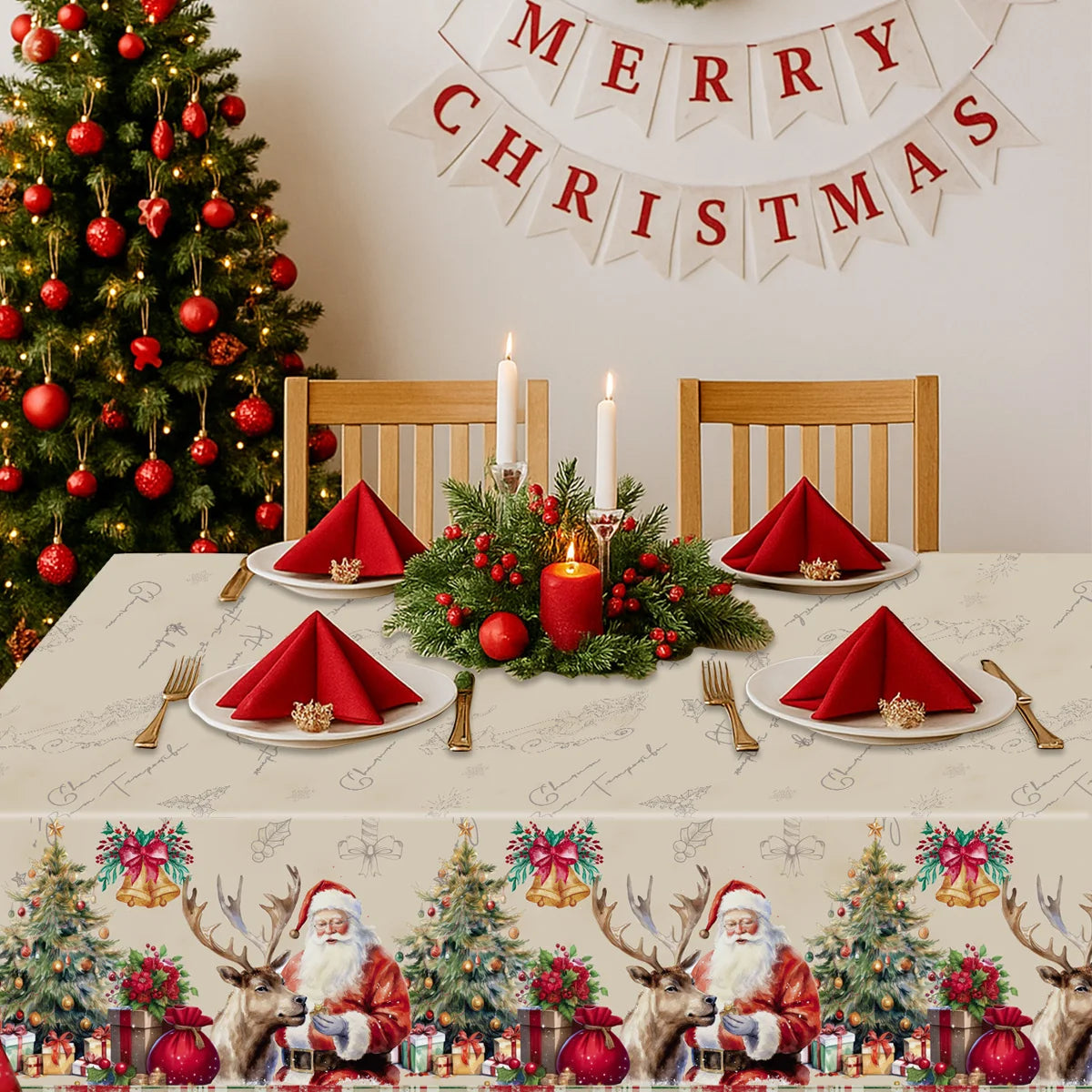 Christmas Snowflake Plastic Tablecloth – Merry Christmas 2025, Navidad & Natal Holiday Table Décor for Xmas & New Year 2026