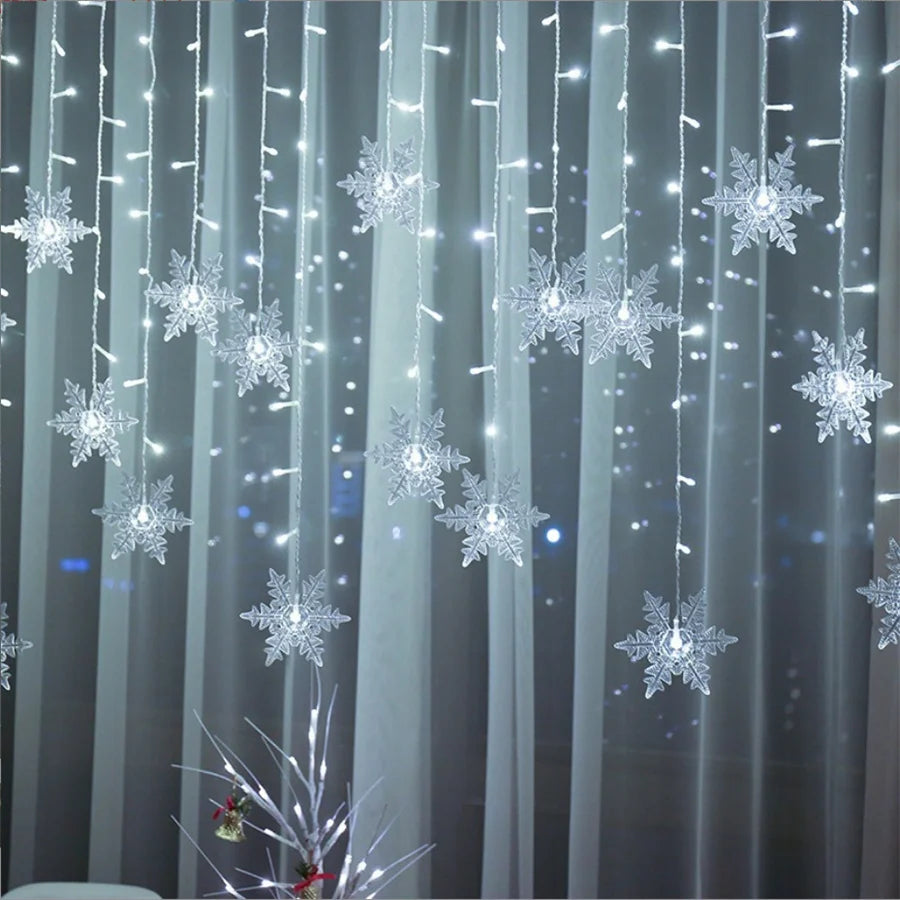 Christmas Decor Snowflake Window Curtain Garlands Led Icicle Fairy Lights  Outdoor Garland for Home Party Garden New Year Decor