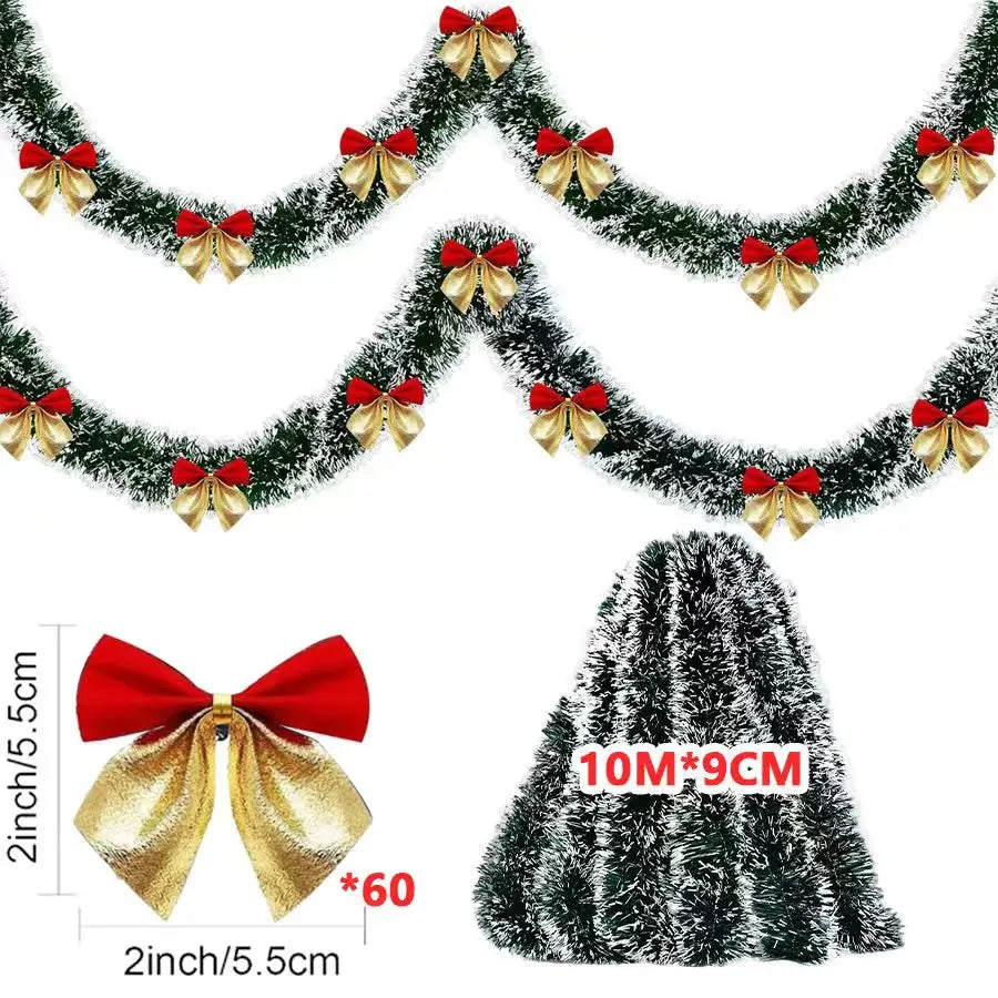 10M Green Christmas Garland with Red Ornaments – Holiday Décor for Tree, Home & Parties