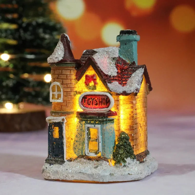 Mini LED Christmas House Ornament – Resin Holiday Village Décor for Kids & Family Christmas Décor