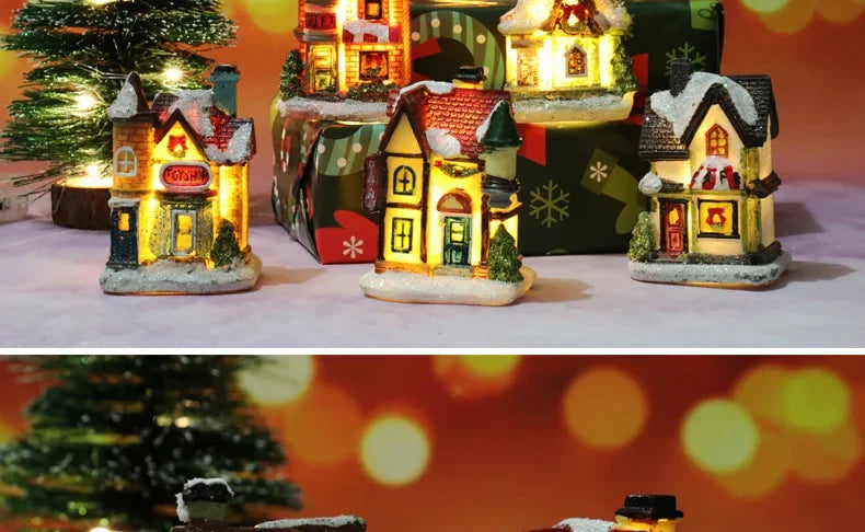 Mini LED Christmas House Ornament – Resin Holiday Village Décor for Kids & Family Christmas Décor